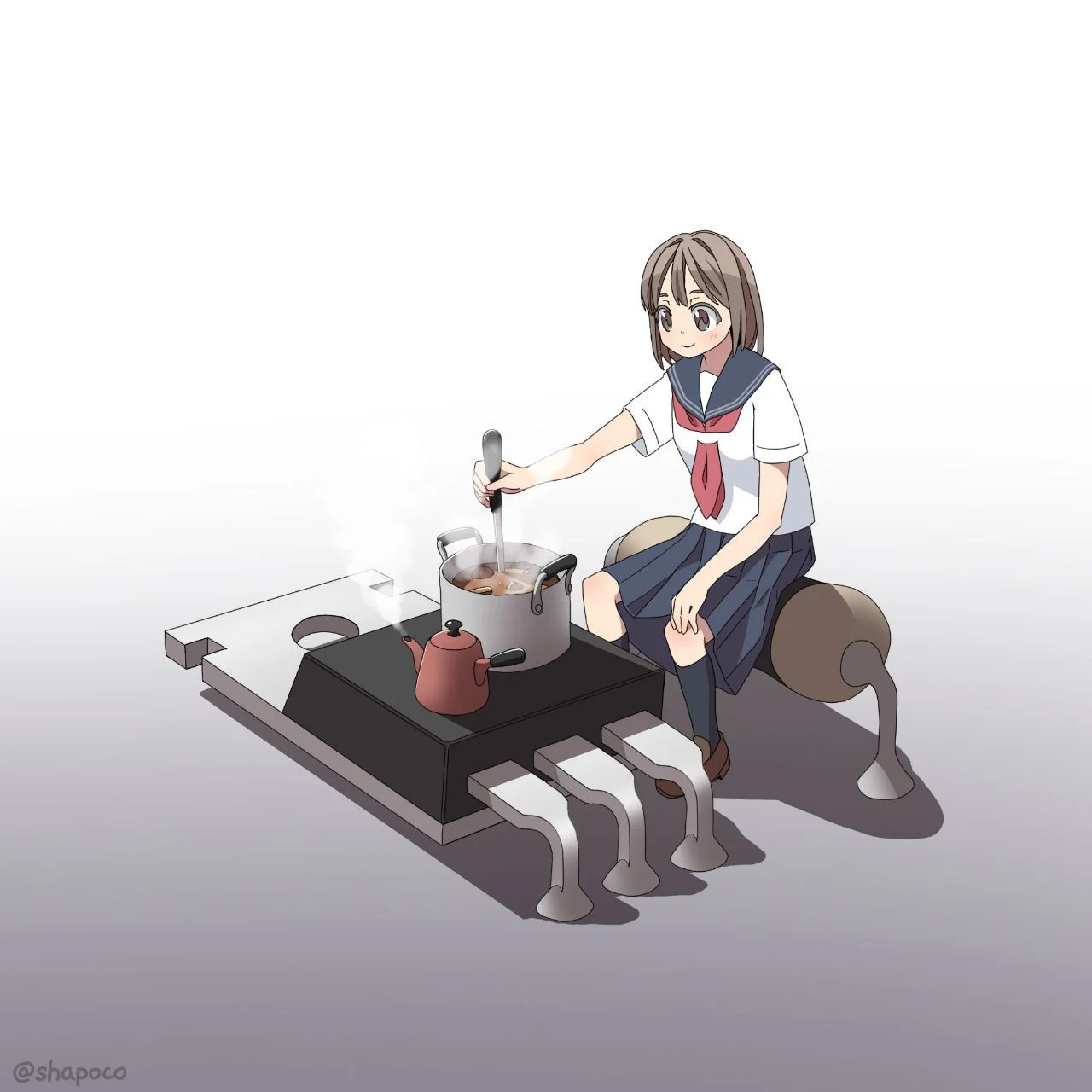Anime girl cooking soup/stew on a hot mosfet